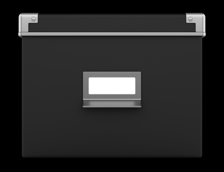 single black office cardboard box isolated on black backgroundの写真素材