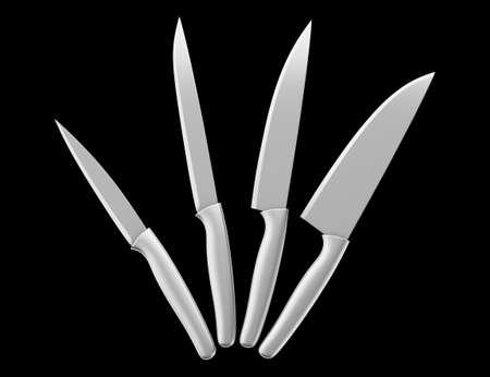 set of kitchen knives isolated on black background