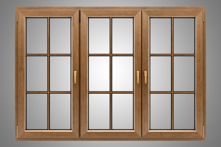 brown wooden window isolated on gray backgroundの写真素材