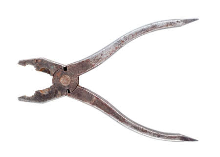old rusty pliers isolated on white backgroundの写真素材
