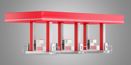 modern gas station isolated on gray background. 3d illustrationの写真素材