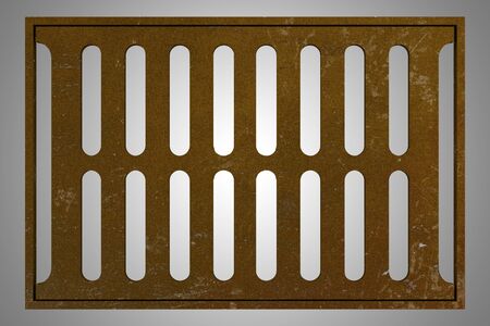 rusty sewage grid isolated on gray background. 3d illustrationの写真素材