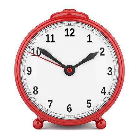 red alarm clock isolated on white background. 3d illustrationの写真素材