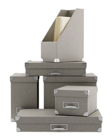 office cardboard boxes isolated on white background. 3d illustrationの写真素材
