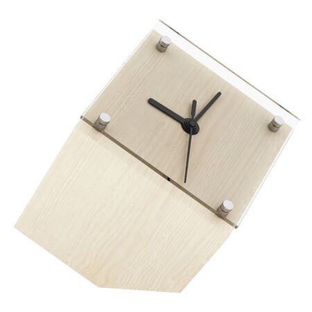 brown wooden table clock isolated on white background. 3d illustrationの写真素材