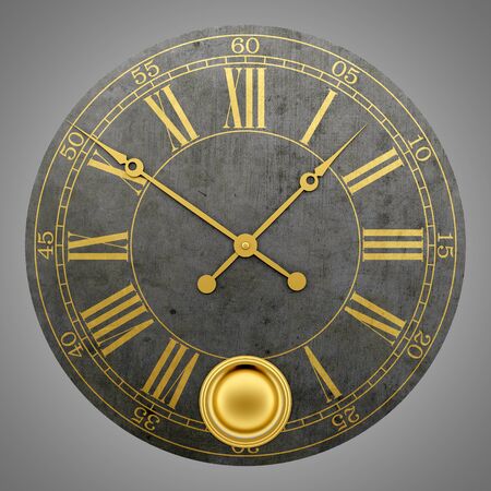 vintage round wall clock isolated on gray background. 3d illustrationの写真素材