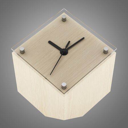 brown wooden table clock isolated on gray background. 3d illustrationの写真素材