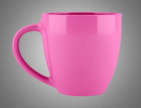 pink ceramic cup isolated on gray background. 3d illustrationの写真素材