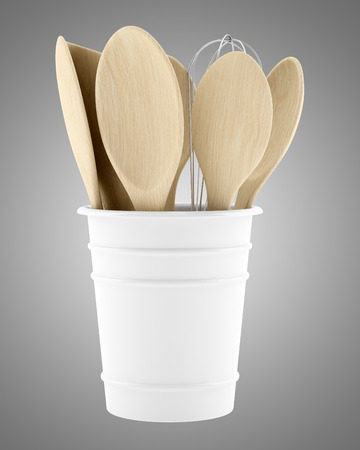 kitchen utensils isolated on gray background. 3d illustrationの写真素材