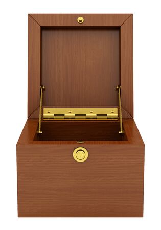 empty wooden box isolated on white background. 3d illustrationの写真素材