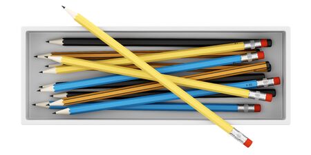 pencils in a box isolated on white background. 3d illustrationの写真素材