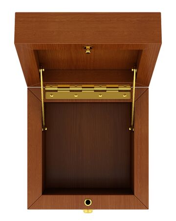 top view of empty wooden box isolated on white background. 3d illustrationの写真素材