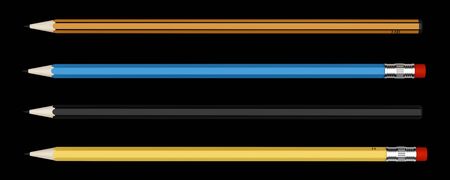 four pensils isolated on black background. 3d illustrationの写真素材