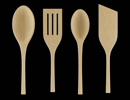 kitchen utensils isolated on black background. 3d illustrationの写真素材