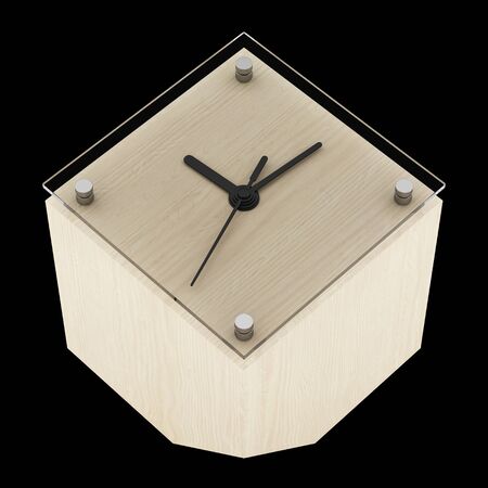 brown wooden table clock isolated on black background. 3d illustrationの写真素材