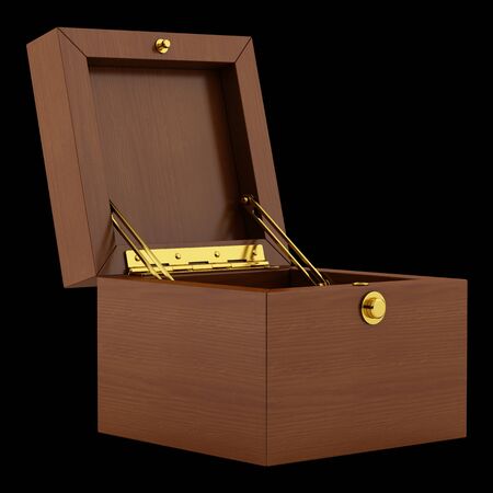 empty wooden box isolated on black background. 3d illustrationの写真素材
