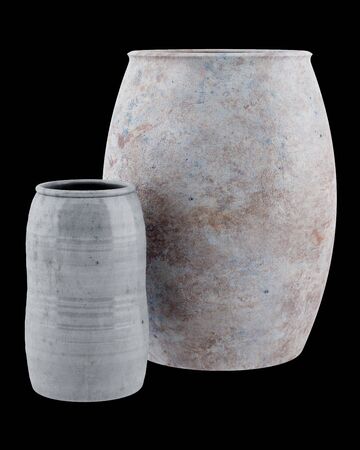 two ceramic vases isolated on black background. 3d illustrationの写真素材