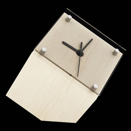brown wooden table clock isolated on black background. 3d illustrationの写真素材