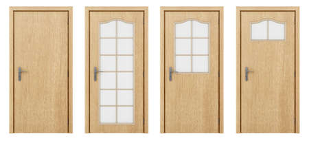 wooden door isolated on white background. 3d illustrationの写真素材