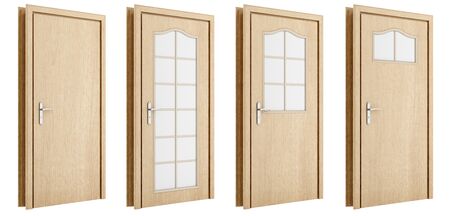 wooden door isolated on white background. 3d illustrationの写真素材