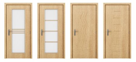 wooden door isolated on white background. 3d illustrationの写真素材