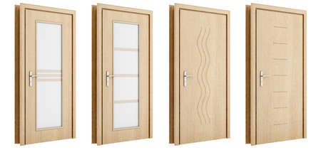 wooden door isolated on white background. 3d illustrationの写真素材