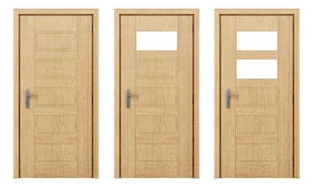 wooden door isolated on white background. 3d illustrationの写真素材