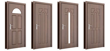 wooden door isolated on white background. 3d illustrationの写真素材