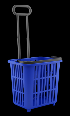 empty blue shopping basket isolated on black background. 3d illustrationの写真素材