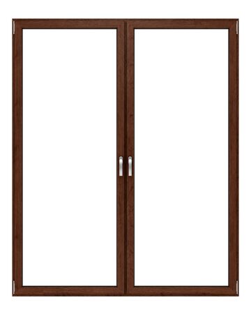 brown wooden window isolated on white backgroundの写真素材