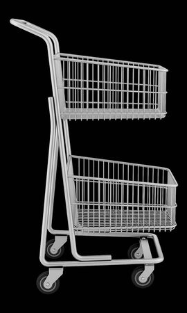 empty shopping cart isolated on black background. 3d illustrationの写真素材