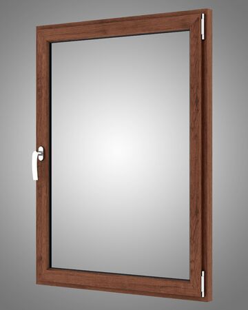brown wooden window isolated on gray background. 3d illustrationの写真素材