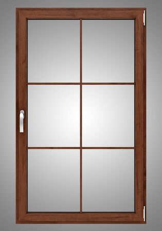 brown wooden window isolated on gray background. 3d illustrationの写真素材