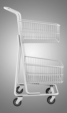 empty shopping cart isolated on gray background. 3d illustrationの写真素材