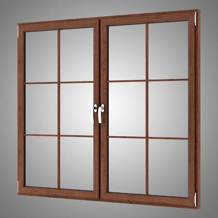 brown wooden window isolated on gray background. 3d illustrationの写真素材