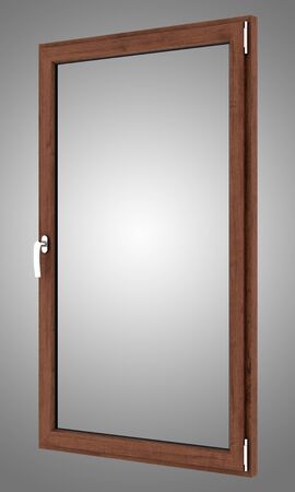 brown wooden window isolated on gray background. 3d illustrationの写真素材