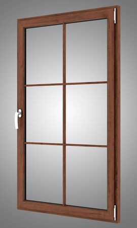 brown wooden window isolated on gray background. 3d illustrationの写真素材
