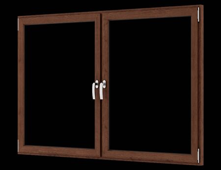 brown wooden window isolated on black background. 3d illustrationの写真素材