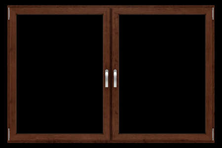 brown wooden window isolated on black background. 3d illustrationの写真素材