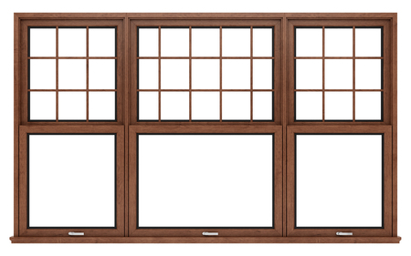 brown wooden window isolated on white background. 3d illustrationの写真素材