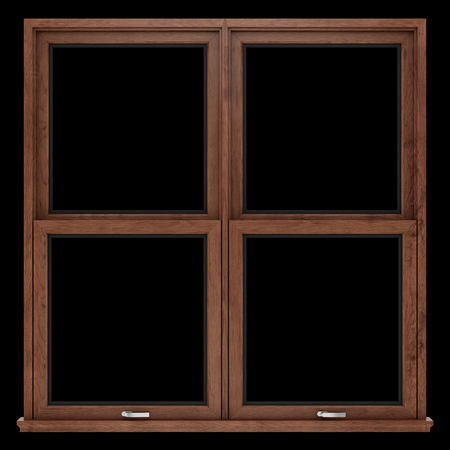 brown wooden window isolated on black background. 3d illustrationの写真素材