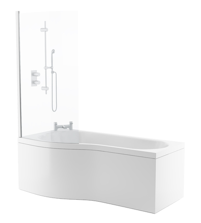 modern bathtub with shower glass isolated on white background. 3d illustrationの写真素材