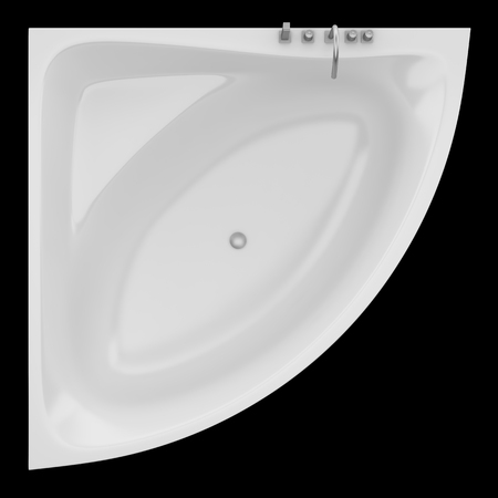 top view of modern corner bathtub isolated on black background. 3d illustrationの写真素材