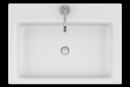 top view of ceramic bathroom sink isolated on black background. 3d illustrationの写真素材