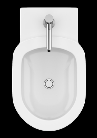 top view of ceramic bidet isolated on black background. 3d illustrationの写真素材