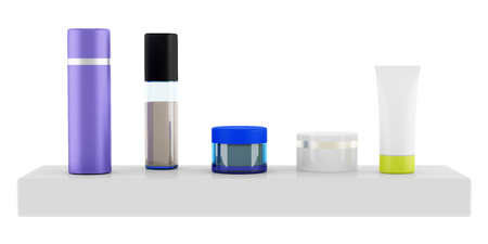 bathroom shelf with cosmetics isolated on white background. 3d illustrationの写真素材