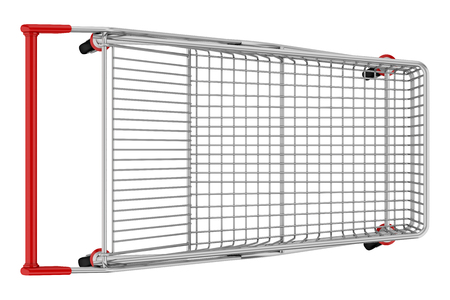 top view of empty shopping cart isolated on white background. 3d illustrationの写真素材