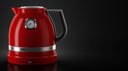 red electric kettle on black background with copyspace. 3d illustrationの写真素材