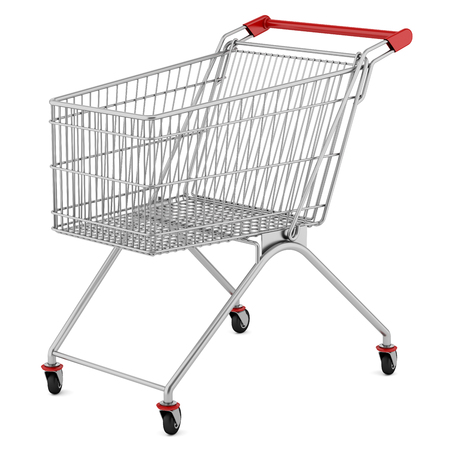 empty shopping cart isolated on white background. 3d illustrationの写真素材