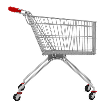 empty shopping cart isolated on white background. 3d illustrationの写真素材